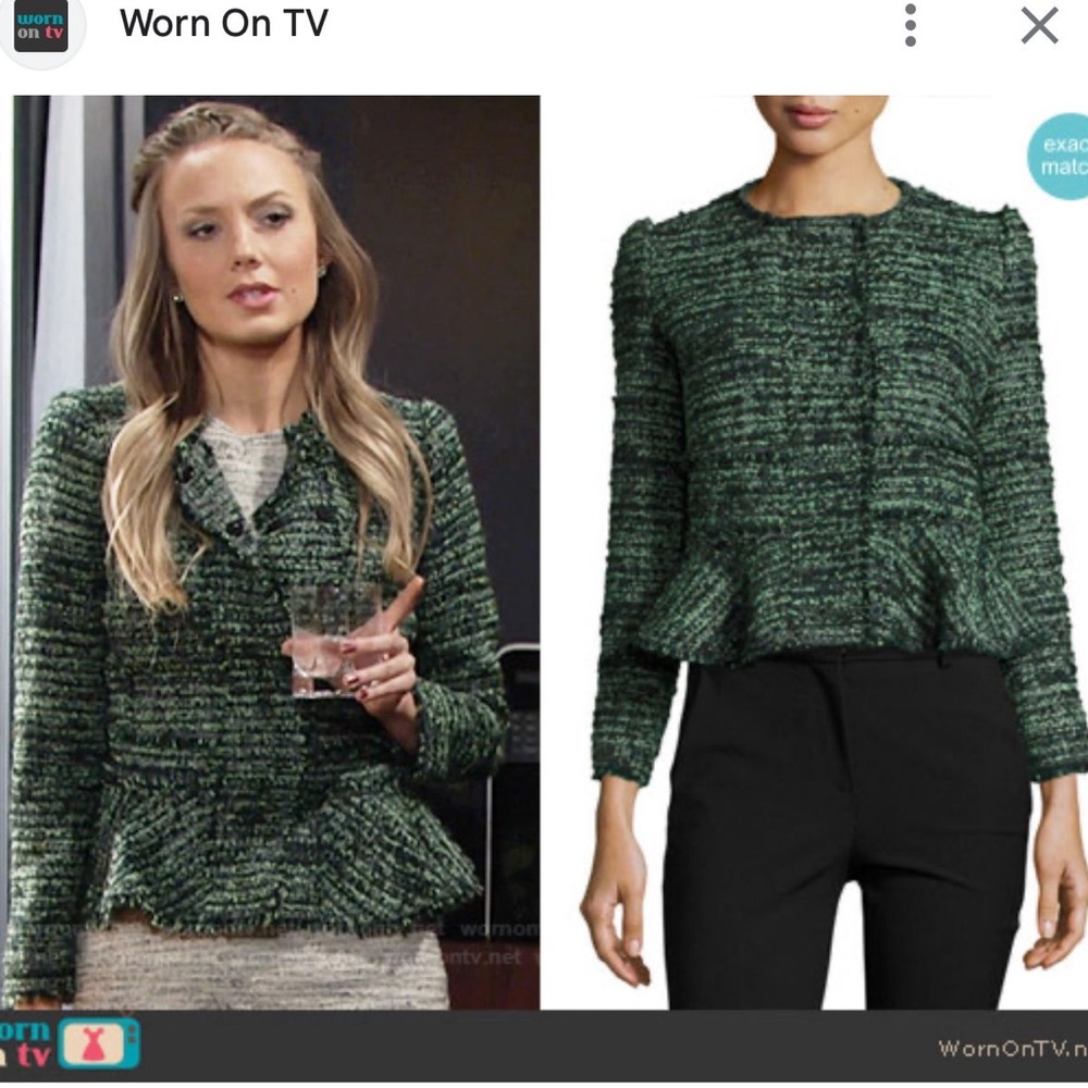 Rebecca Taylor Green Tweed Peplum Jacket